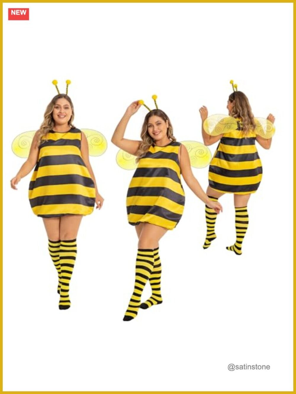 Plus Size Bee Costume Set Sleeveless Top Wings Headband Socks Halloween Party